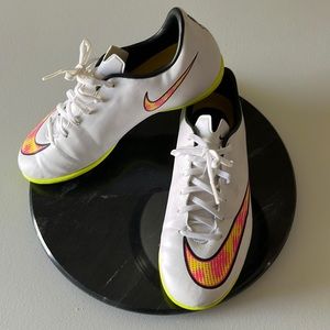 Nike Mercurial pink white yellow indoor soccer futbol walking shoes